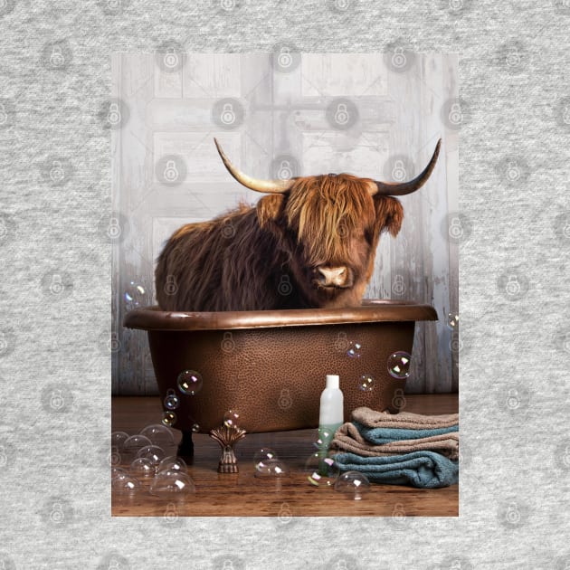 Highland Cow in a Bathtub by DomoINK